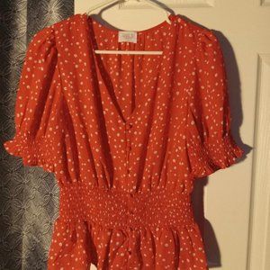 Red floral patterned top